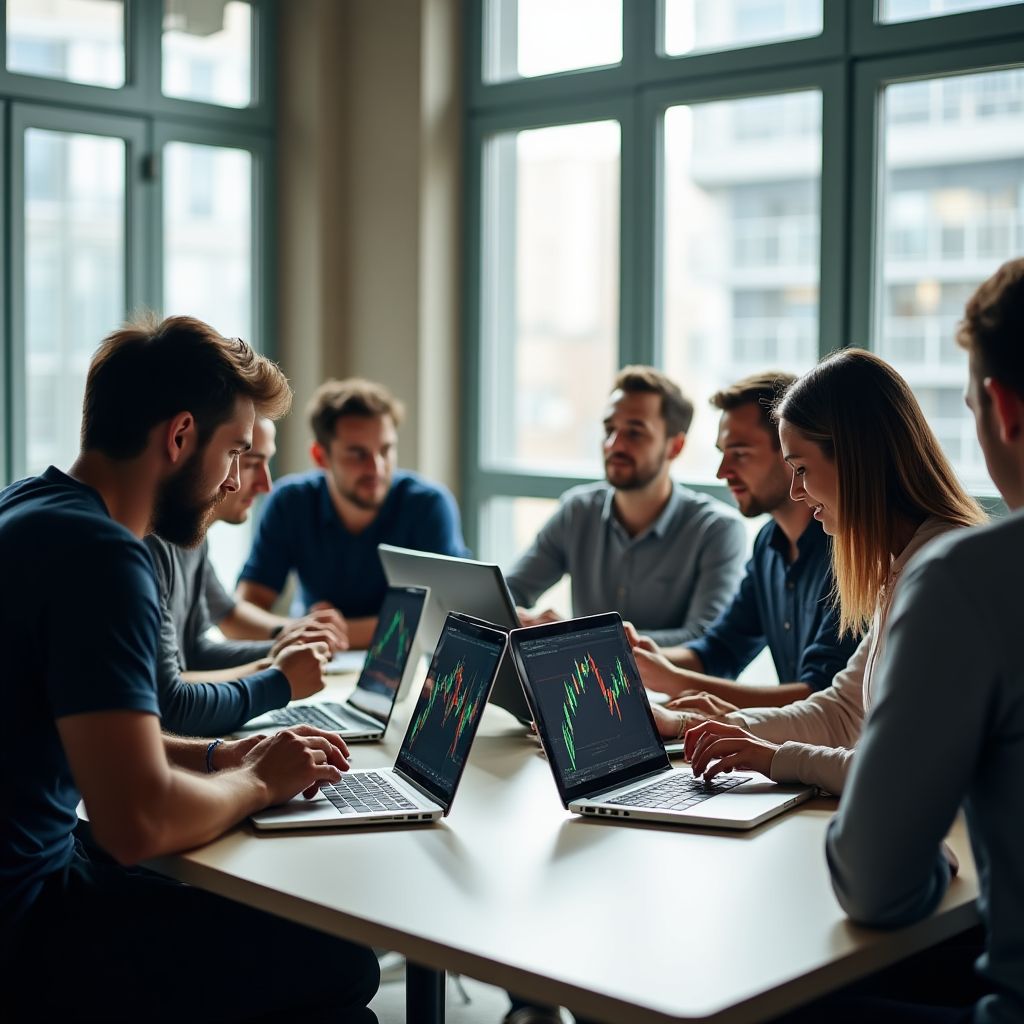 Equipo colaborando en una oficina moderna